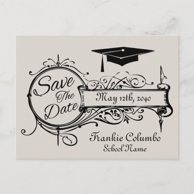 Graduation Enregistrer La Date Carte Postale Gris  (Devant)