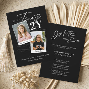 Graduation Eras Modern Retro Then & Now Grad Photo Invitation