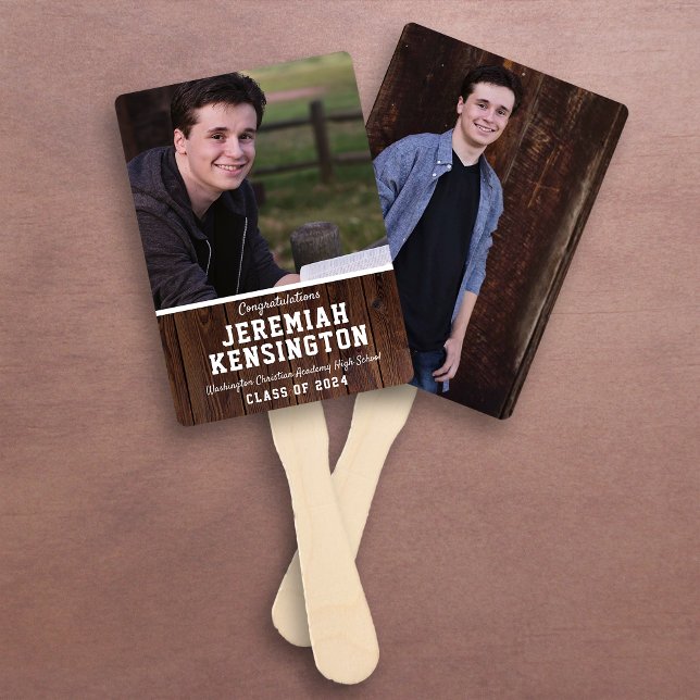 Graduation Fan Rustic Wood Male Photo (Creator Uploaded)