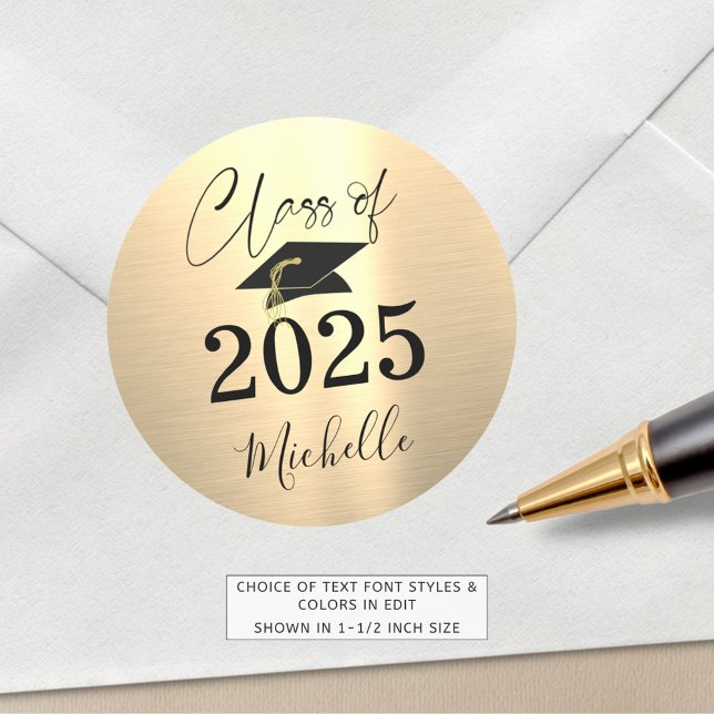 Graduation Faux Metallic Gold Handwritten Script Classic Round Sticker (Creator Uploaded)