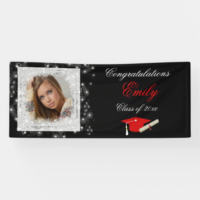 Graduation, Faux Sparkling Glitter, Photo Banner (Horizontal)
