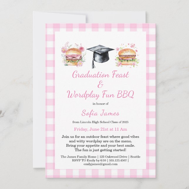 Graduation Feast Wordplay Fun BBQ Invitation (Devant)