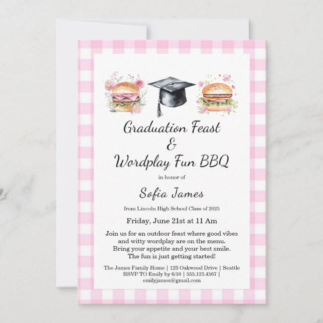 Graduation Feast Wordplay Fun BBQ Invitation (Front)