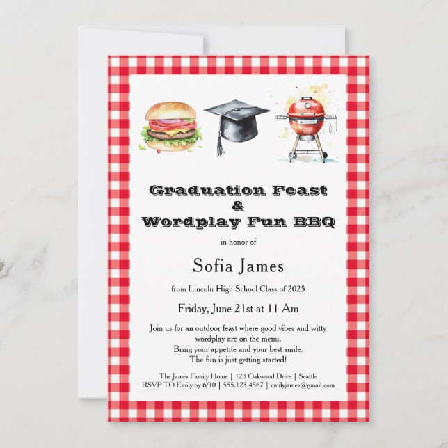 Graduation Feast & Wordplay Fun BBQ Party Invitation (Front)