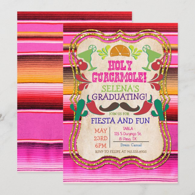 Graduation Fête Mexicaine Invitation (Devant / Derrière)