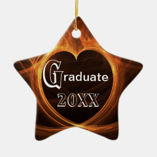 Graduation Flaming Orange Heart Design Keepsake Ceramic Ornament