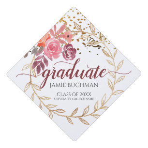 Graduation Floral Glitter Script  Cap Topper