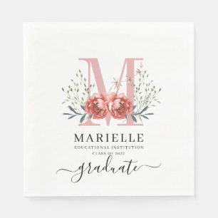 Graduation Floral Monogram Logo Party Paper Napkin
