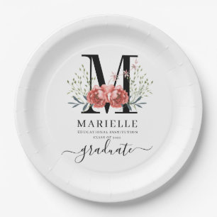 Graduation Floral Monogram Logo Party Paper Paper Plate