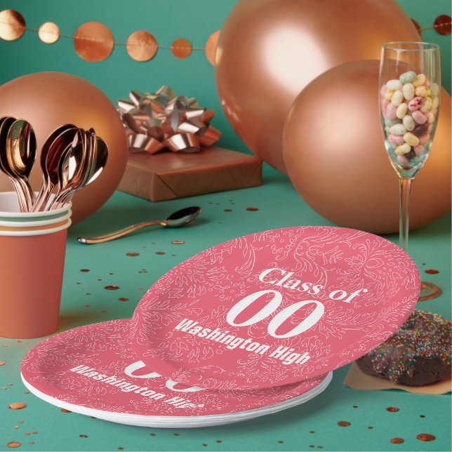 Graduation Floral Name of School Year Any Colour Paper Plate (Multi)