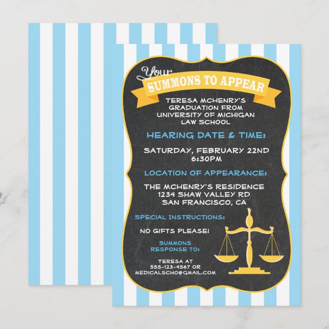 Graduation for Law School Invitation Summons (Front/Back)