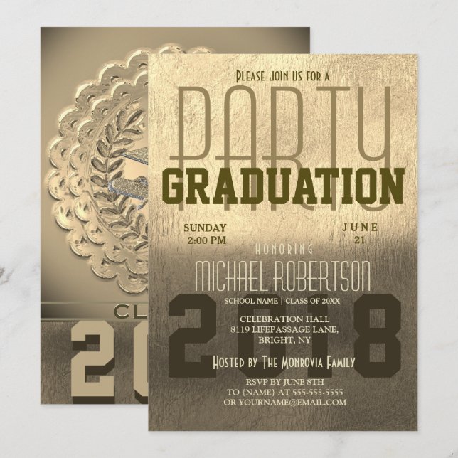 Graduation Fun Faux Gold Foil Metallic Invitation (Front/Back)