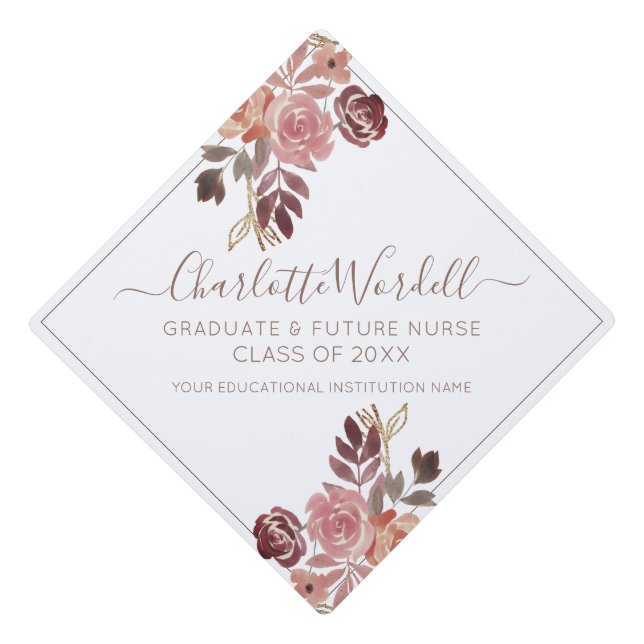 Graduation Future Nurse Floral Cap Topper (Front)