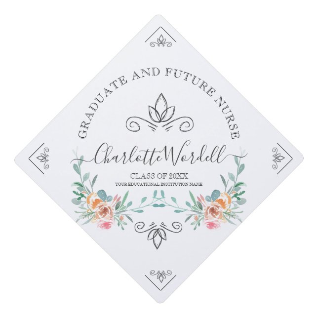 Graduation Future Nurse Floral Graduation Cap Topper (Front)
