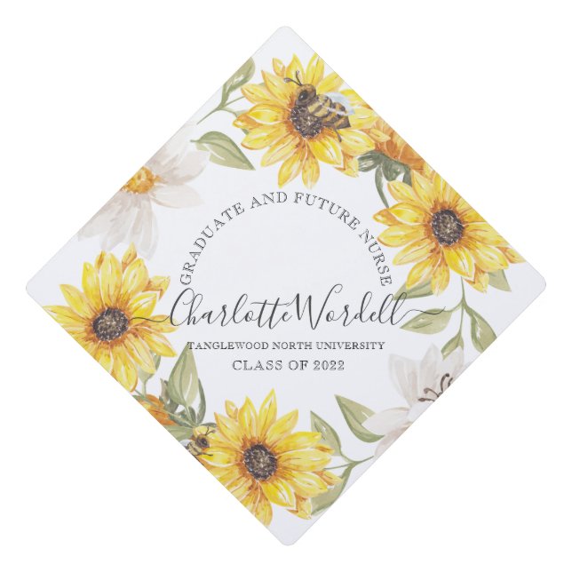 Graduation Future Nurse Floral Sunflowers  Cap Topper (Front)