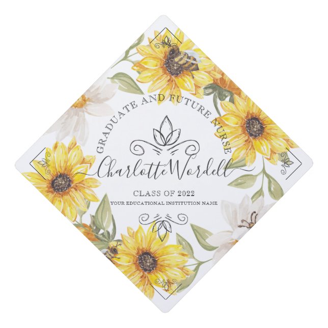 Graduation Future Nurse Floral Sunflowers Graduation Cap Topper (Front)