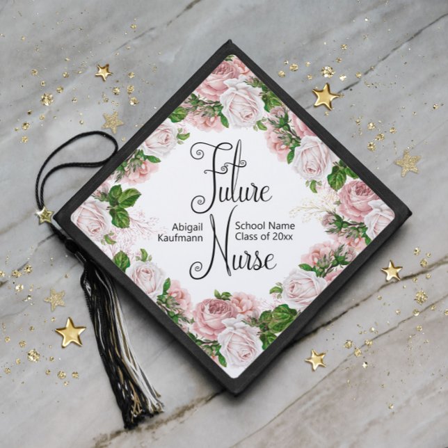 Graduation Future Nurse Pink Floral School Year Cap Topper (Creator Uploaded)
