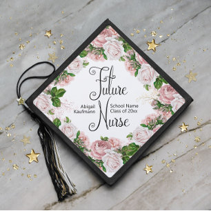 Graduation Future Nurse Pink Floral School Year Graduation Cap Topper