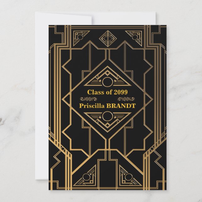 Graduation, Gatsby style, Red Carpet style, Black Invitation (Back)