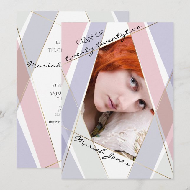 Graduation Geo Frame Blush Pink Lilac  Invitation (Front/Back)