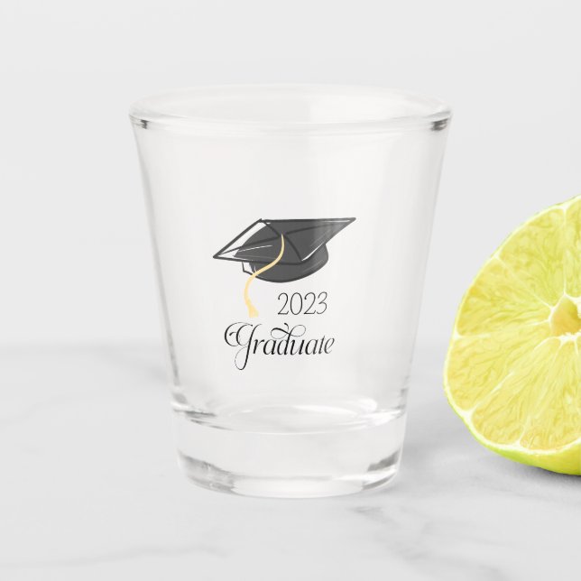 Graduation Gift Black Graduation Cap Shot Glass (Front)