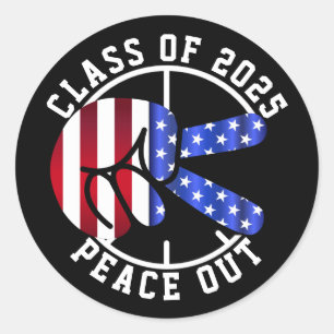 Graduation Gift Class Of 2025 Peace Out Black Grad Classic Round Sticker