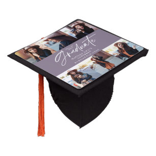 Graduation gift multi photo modern elegant script cap topper