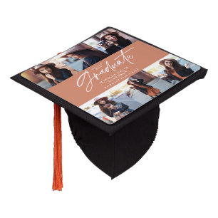 Graduation gift multi photo modern elegant script cap topper