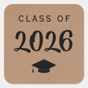 Graduation Gift Tag, Class of 2021 Sticker, Kraft Square Sticker