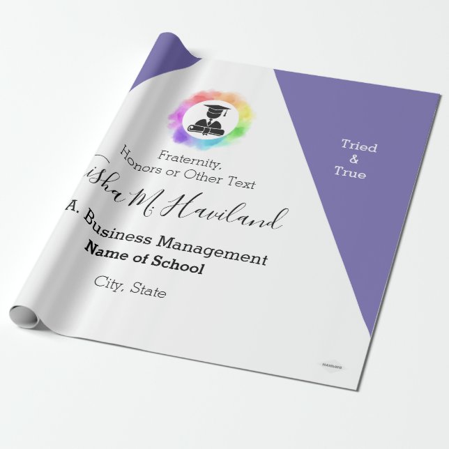 Graduation Gift Wrap Lilac and White  HAMbyWG (Unrolled)
