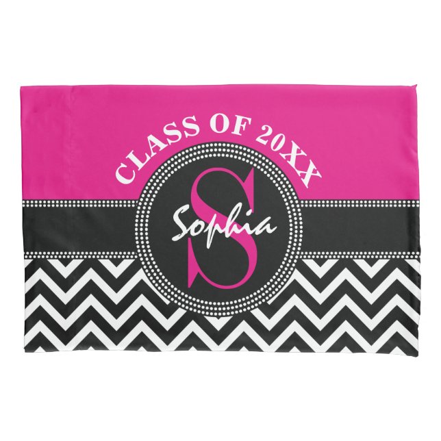 Graduation Girl Hot Pink and Black Class Year Pillowcase (Front)