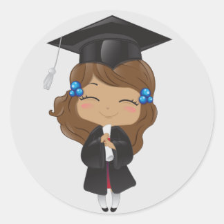 Graduation girl in black classic round sticker