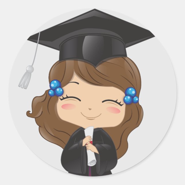 Graduation girl in black classic round sticker (Front)
