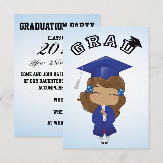 Graduation Girl in Blue Invitation (Front/Back)
