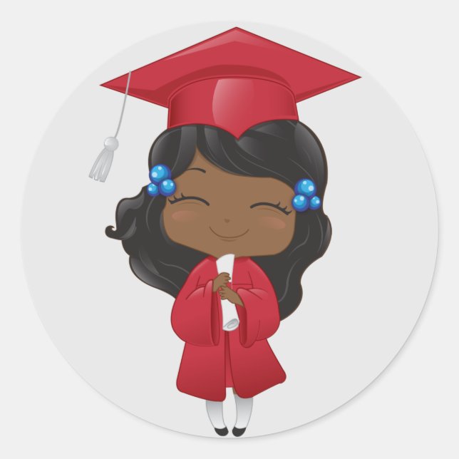 Graduation girl in red classic round sticker (Front)