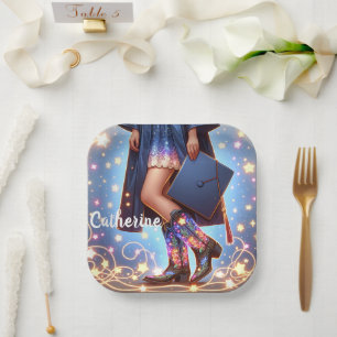 Graduation Girl With Cowboy Boots Custom  Paper Plate