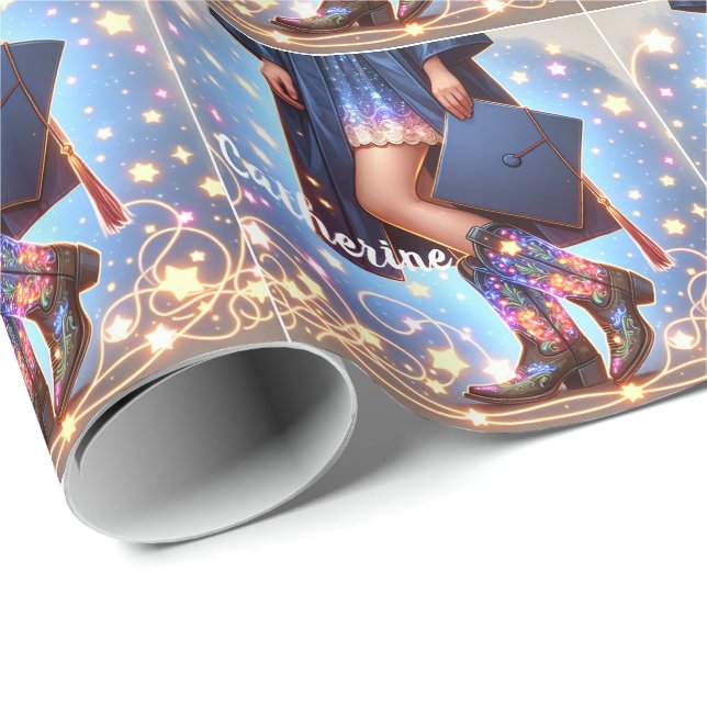 Graduation Girl With Cowboy Boots Custom  Wrapping Paper (Roll Corner)