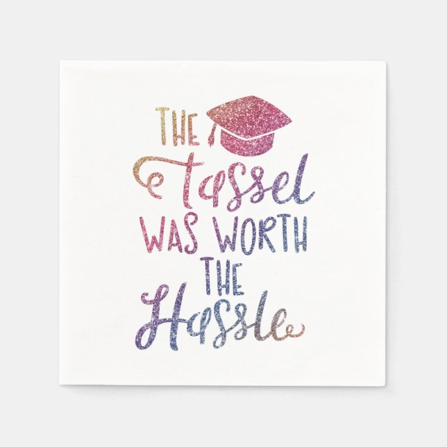 Graduation Girly Chic Stylish Rainbow Glitter Napkin (Front)
