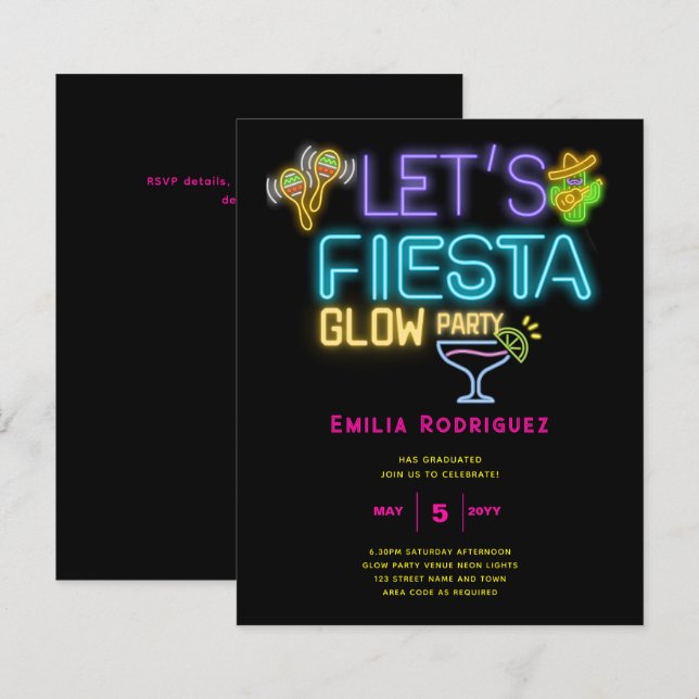 Graduation Glow Party Invitación Fiesta de Neón (Front/Back)