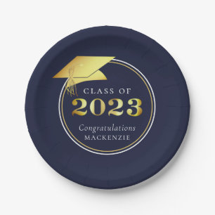 Graduation Gold 2023 Navy Blue or Custom Colour Paper Plate