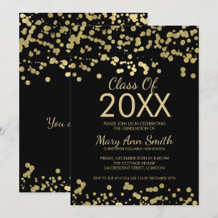 Graduation Gold & Black Foil Confetti Glitter Invitation