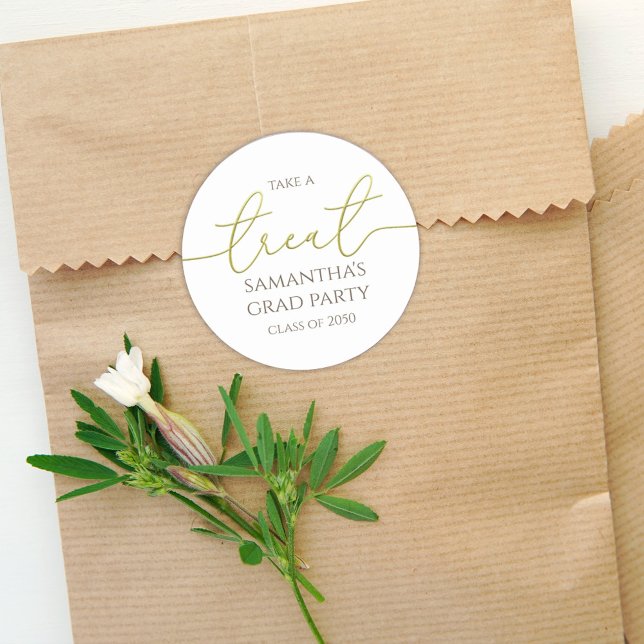 Graduation Gold Calligraphy Script Simple Treat Classic Round Sticker (Creator Uploaded)