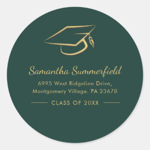 Graduation Gold Cap Graduate Return Address Classic Round Sticker