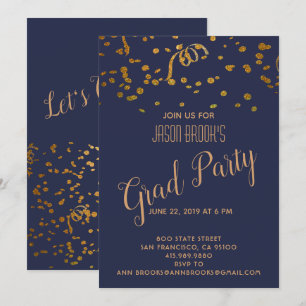 Graduation Gold Confetti Blowout Party Invitation