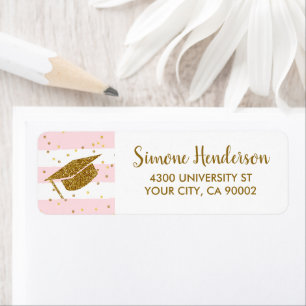 Graduation Gold Confetti Chic Pink Adresse de reto