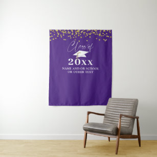 Graduation Gold Confetti Purple Photo Backdrop Tapestry