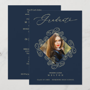 Graduation Gold Diamond Flourish Photo Invitation. Invitation