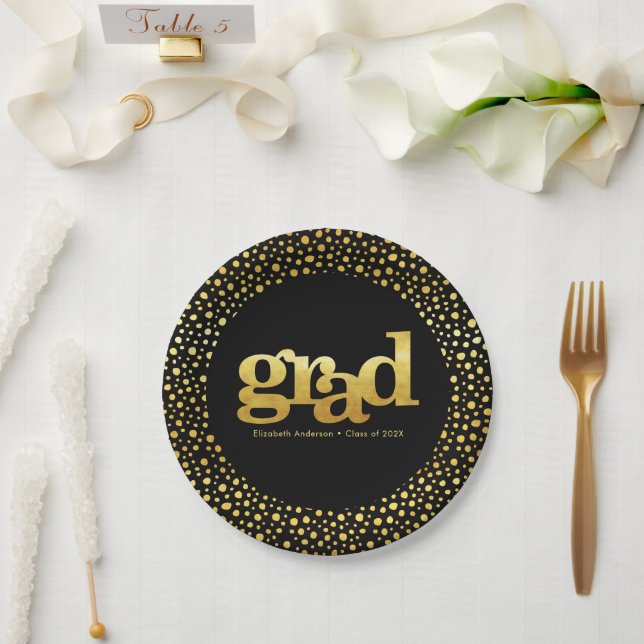 Graduation gold foil typography black modern bold paper plate (Wedding)