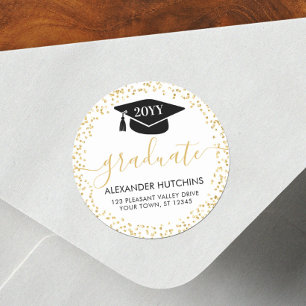 Graduation Gold Glitter Confetti Return Address  Classic Round Sticker