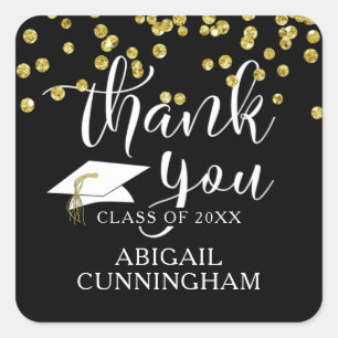 Graduation Gold Glitter Script THANK YOU Square Sticker